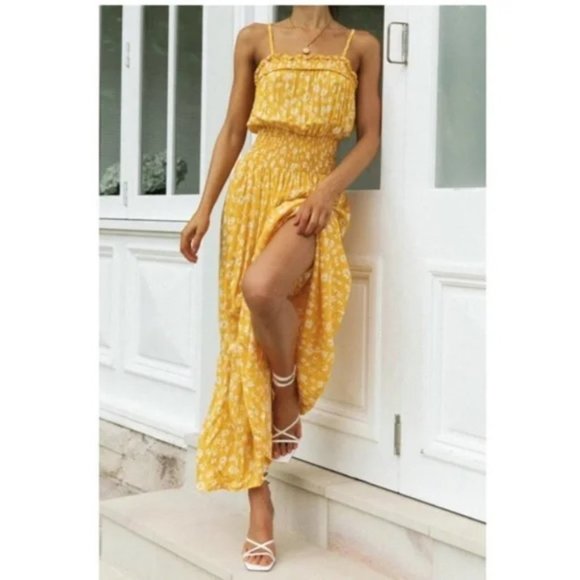 Floral floral smocked ruffle cami maxi dress YELLOW - Picture 4 of 8